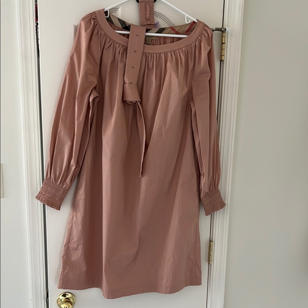 Authentic Burberry  Pink Midi Dress with Belt